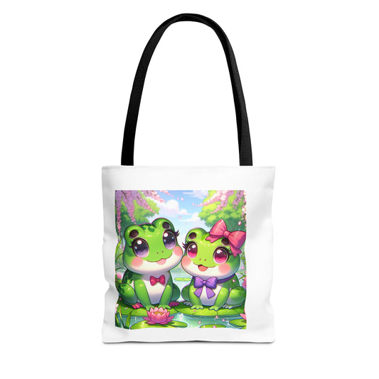 Cute Frog Couple Tote Bag - Kawaii Style for Nature Lovers