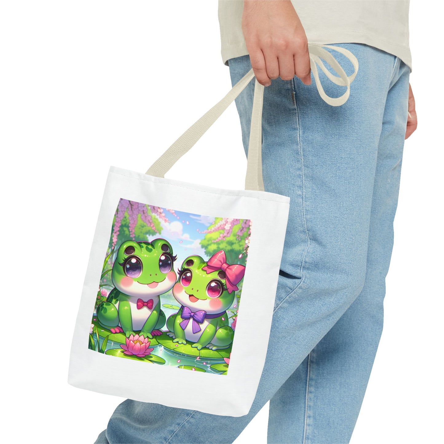 Cute Frog Couple Tote Bag - Kawaii Style for Nature Lovers