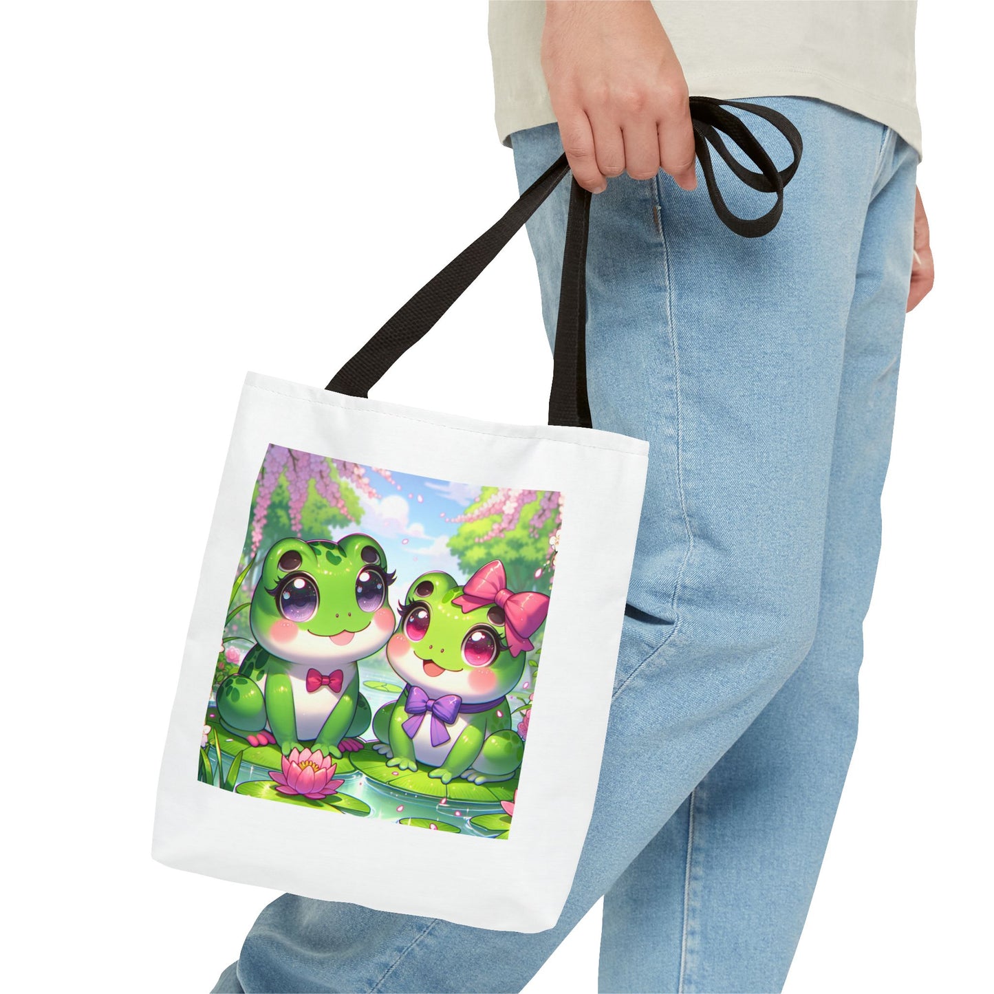 Cute Frog Couple Tote Bag - Kawaii Style for Nature Lovers