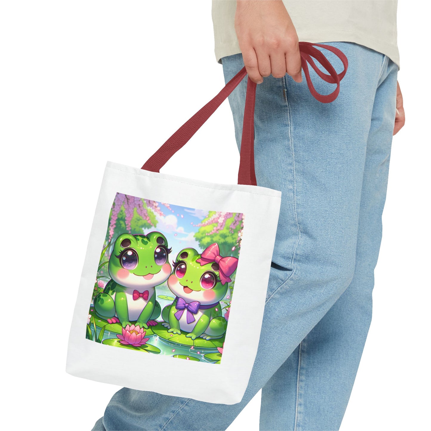 Cute Frog Couple Tote Bag - Kawaii Style for Nature Lovers