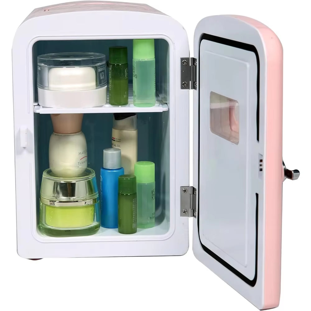 Pink Mini Portable Fridge, 4 Litres Capacity Chills Six 12Oz Cans, 100% Freon-Free & Eco Friendly, Beverage Cooler