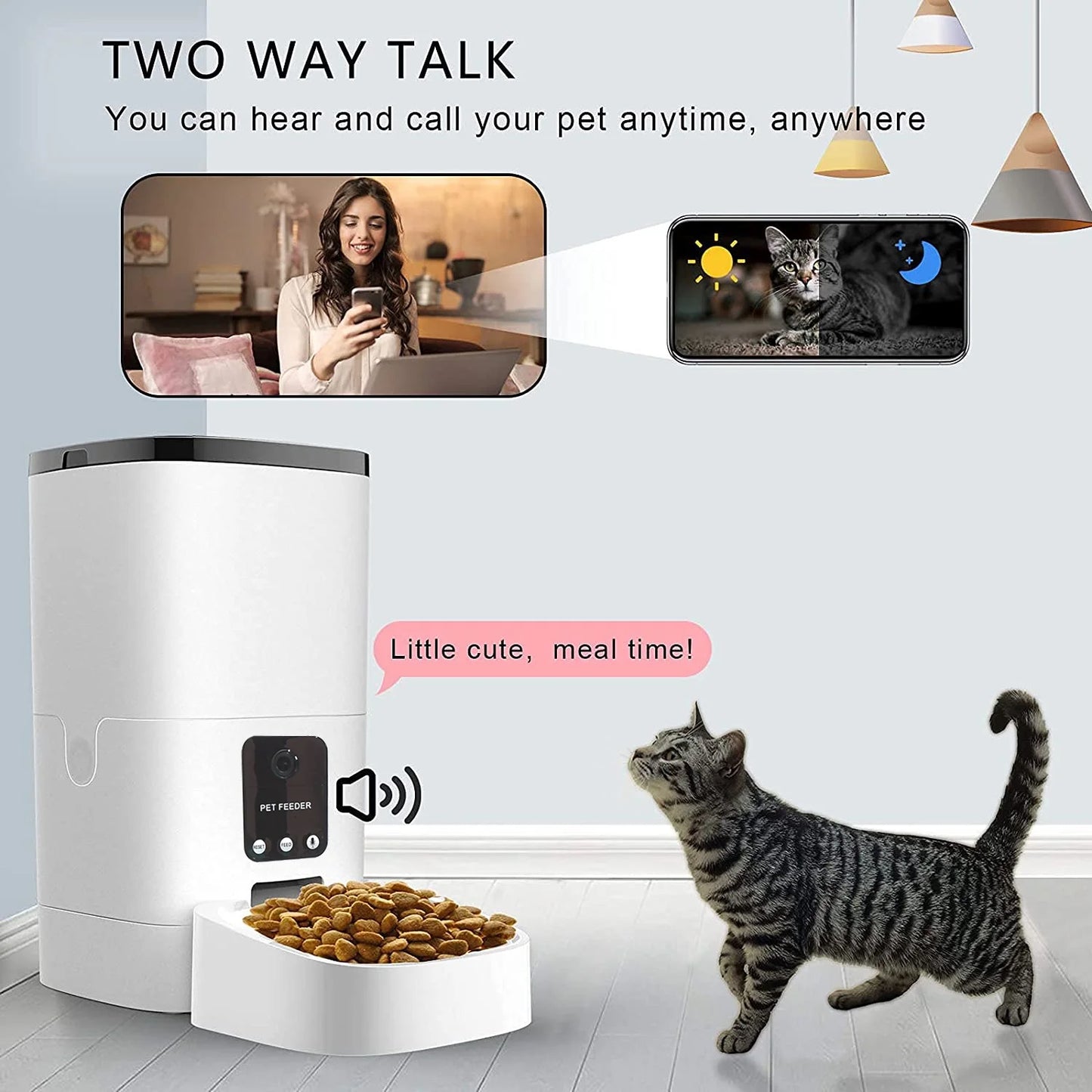 6L Automatic Pet Feeder for Cats and Dogs, Wifi Pet Food Dispenser with App Control