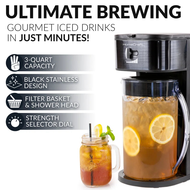 HCIT3BS 3-Quart Black Stainless Steel Café' Ice Iced Coffee and Tea Brewing System