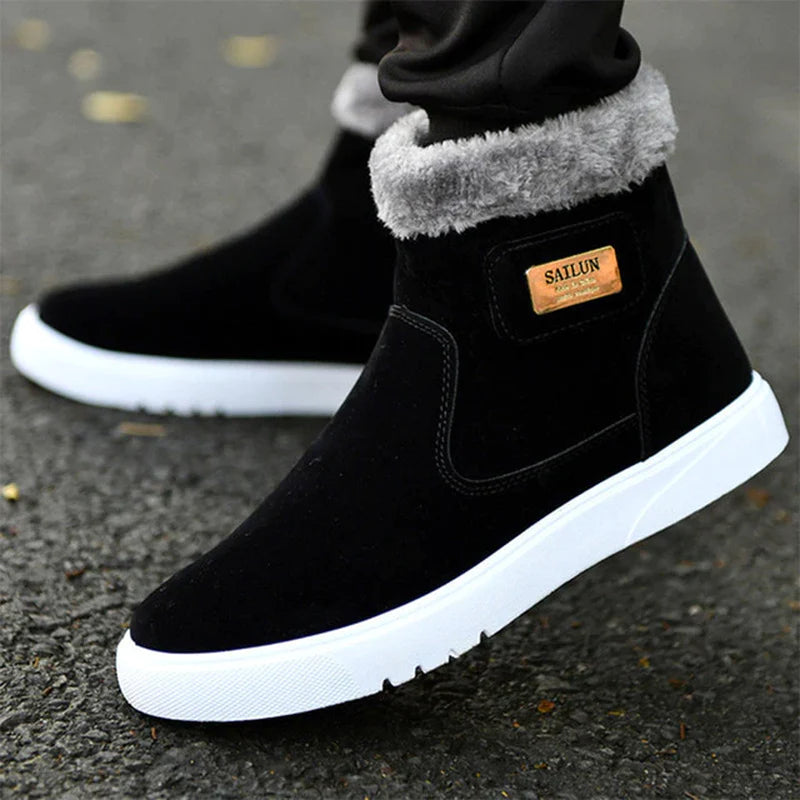 Thick Warm Men Boots Leather Shoes Men Winter Snow Boots High-Top Men'S Casual Shoes with Fur plus Velvet Ankle Boots Male