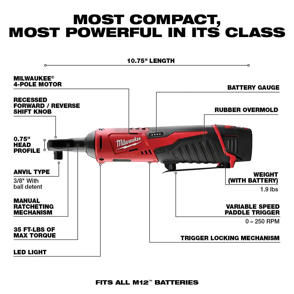 M12 12V Lithium-Ion Cordless Combo Kit (5-Tool) with Two 1.5 Ah Batteries, Charger and Tool Bag