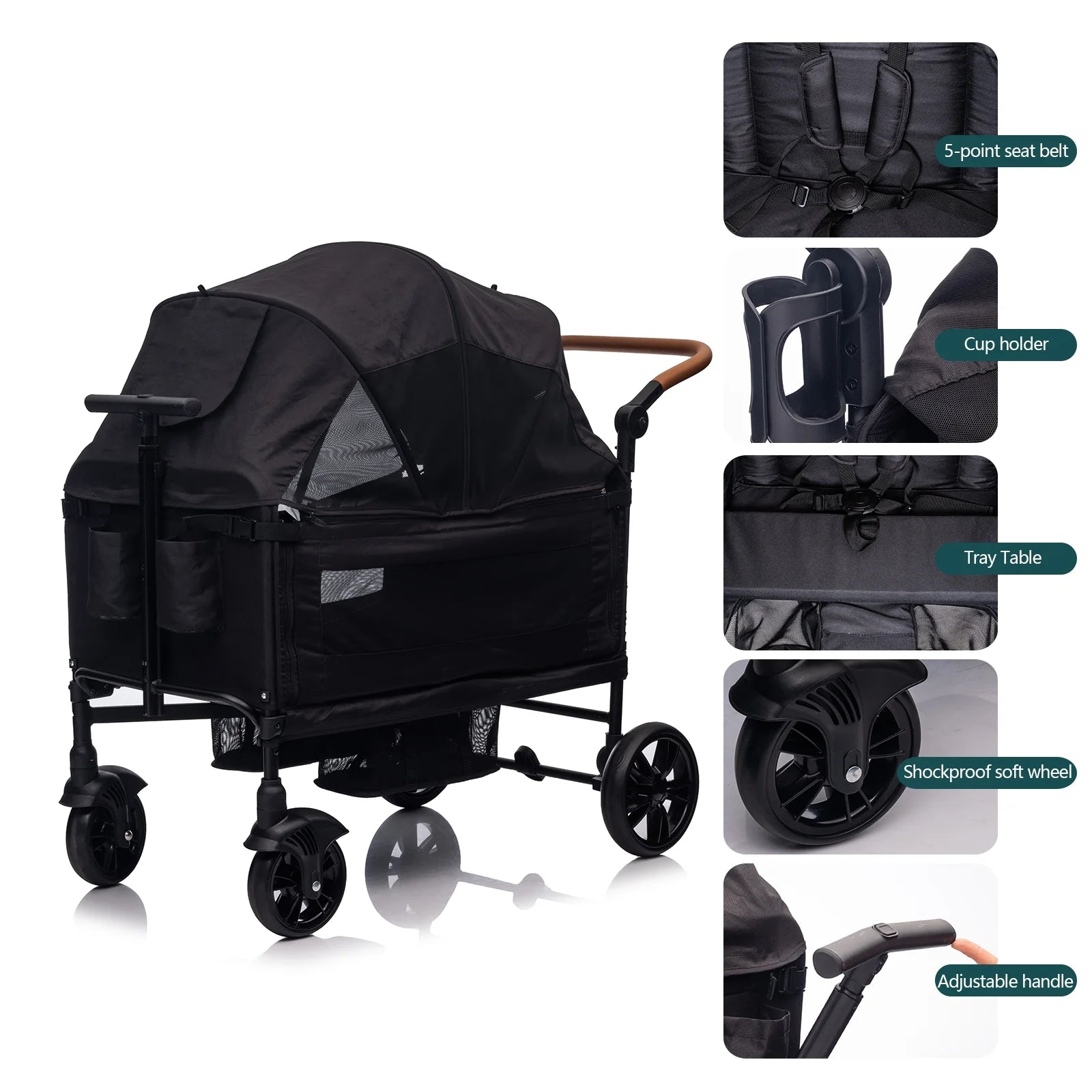 Wagon Stroller for 2 Kids & Cargo for Newborn Toddler with 5-Point Harness, Adjustable Handle Bar and Canopy