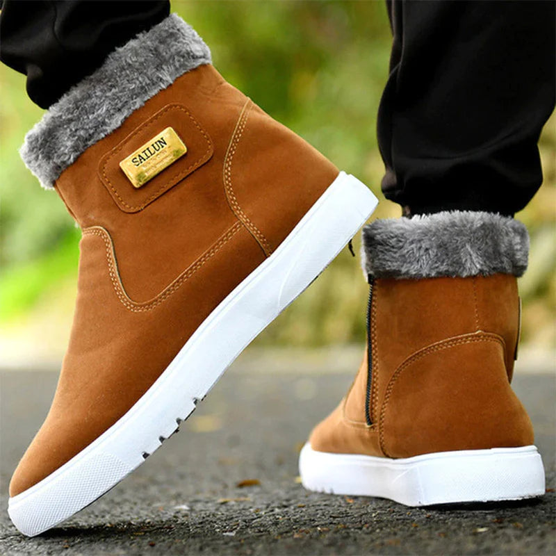 Thick Warm Men Boots Leather Shoes Men Winter Snow Boots High-Top Men'S Casual Shoes with Fur plus Velvet Ankle Boots Male