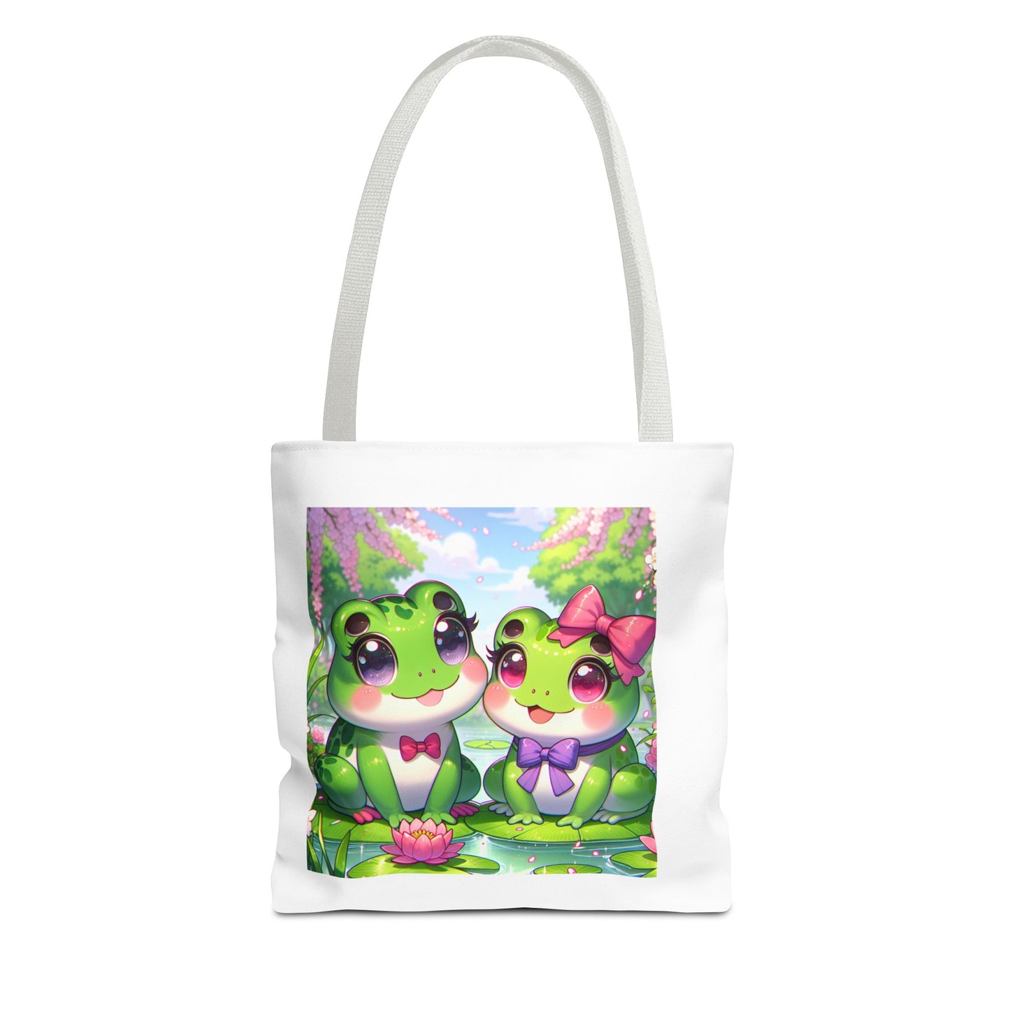 Cute Frog Couple Tote Bag - Kawaii Style for Nature Lovers