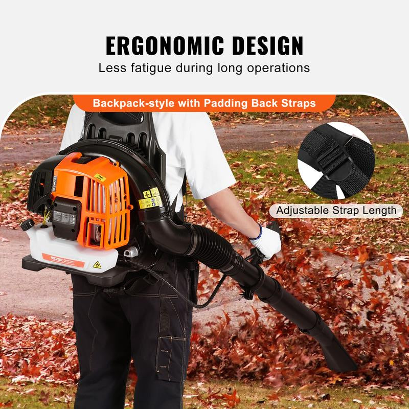 VEVOR Backpack Leaf Blower, 2-Cycle Leaf Blower with 1.37L Fuel Tank, 480CFM Air Volume 175MPH Speed, Ideal for Lawn Care, Leaf Cleaning, and Snow Removal， Suitable for Lawn Care, Yard, Sidewalk, Garage Cleaning Speaker