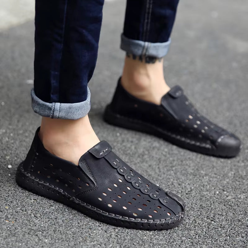 Italian Men Shoes Casual Luxury Brand Summer Men Loafers Genuine Leather Moccasins Light Breathable Slip on Boat Shoes plus Size