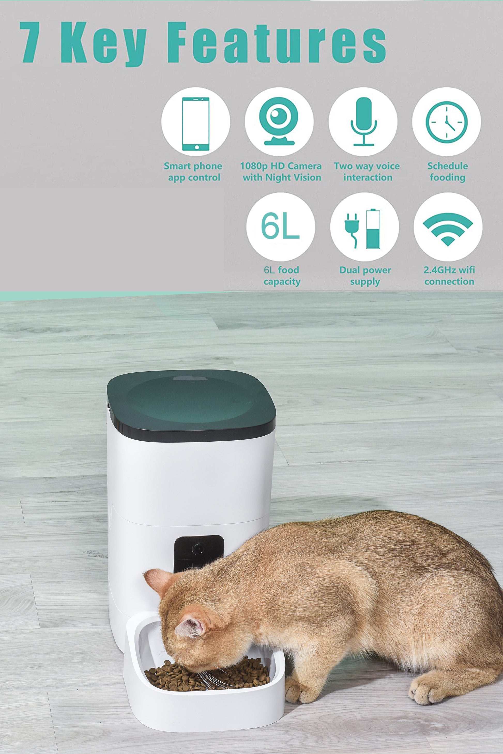 6L Automatic Pet Feeder for Cats and Dogs, Wifi Pet Food Dispenser with App Control