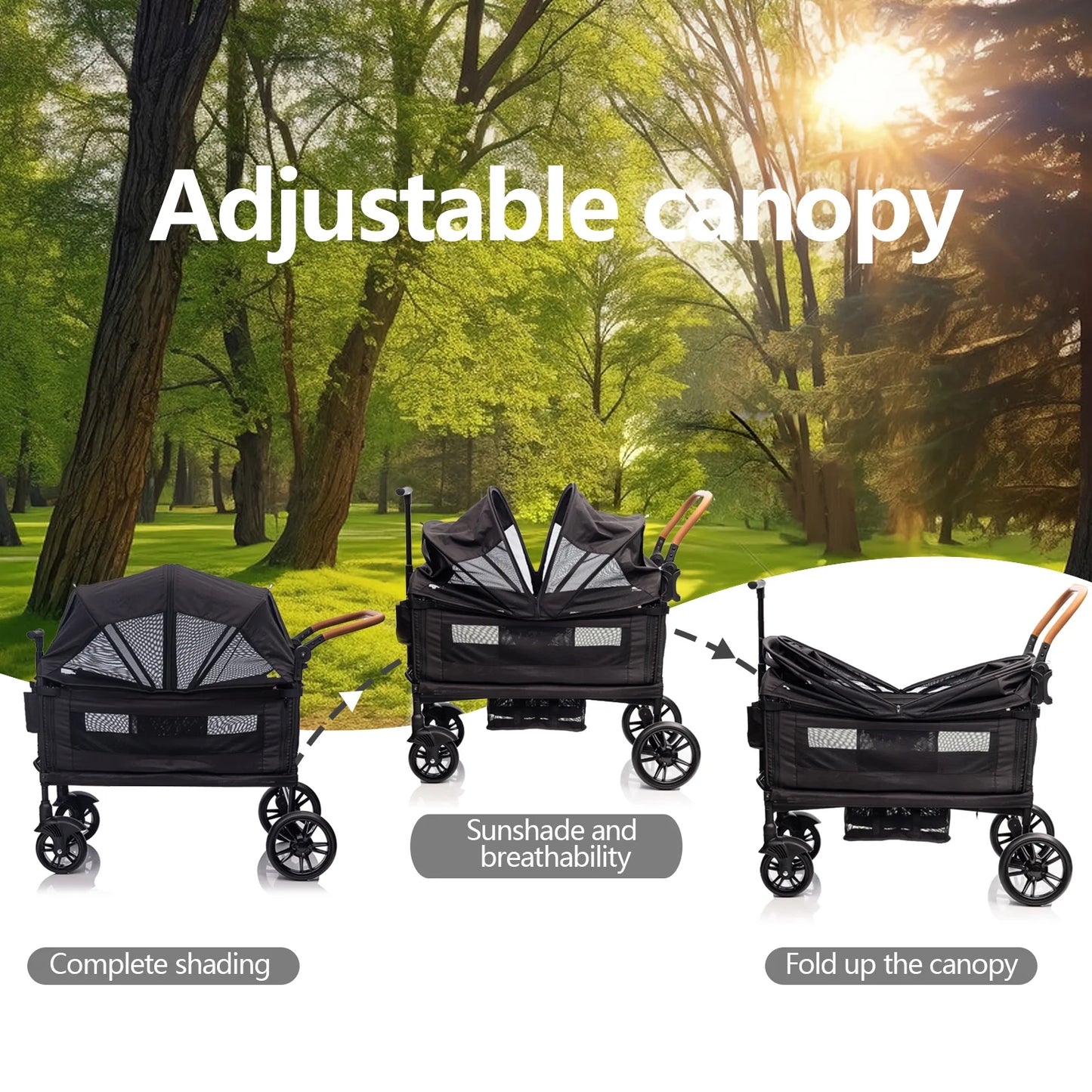 Wagon Stroller for 2 Kids & Cargo for Newborn Toddler with 5-Point Harness, Adjustable Handle Bar and Canopy