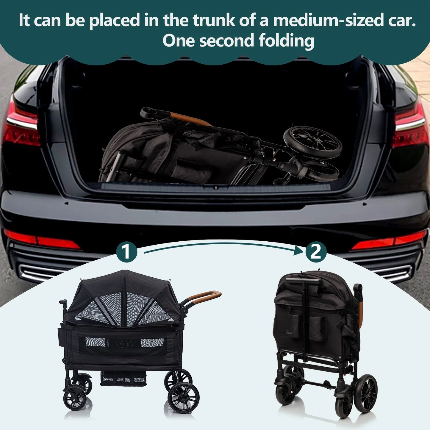 Wagon Stroller for 2 Kids & Cargo for Newborn Toddler with 5-Point Harness, Adjustable Handle Bar and Canopy