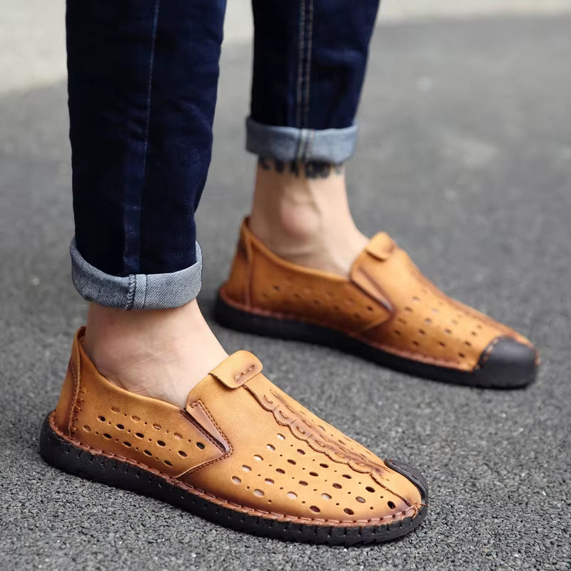 Italian Men Shoes Casual Luxury Brand Summer Men Loafers Genuine Leather Moccasins Light Breathable Slip on Boat Shoes plus Size