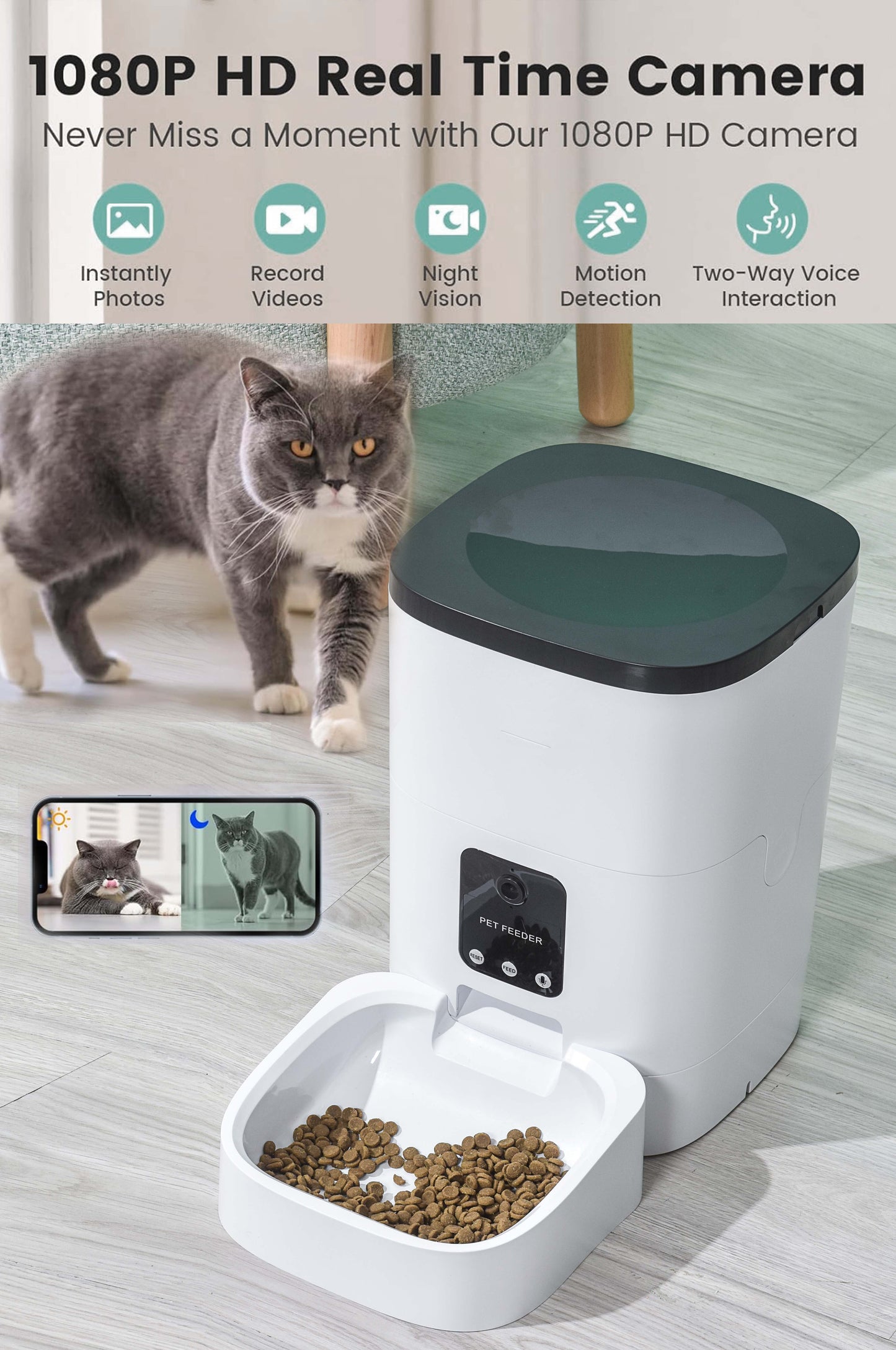 6L Automatic Pet Feeder for Cats and Dogs, Wifi Pet Food Dispenser with App Control